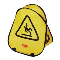Cône de sécurité avec symbole «Attention plancher glissant»